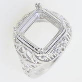Sterling Silver Semi Mount Ring Setting Asscher SQ 12x12mm Vintage Repro - Syzjewelry